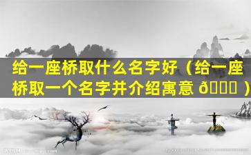 给一座桥取什么名字好（给一座桥取一个名字并介绍寓意 🐞 ）